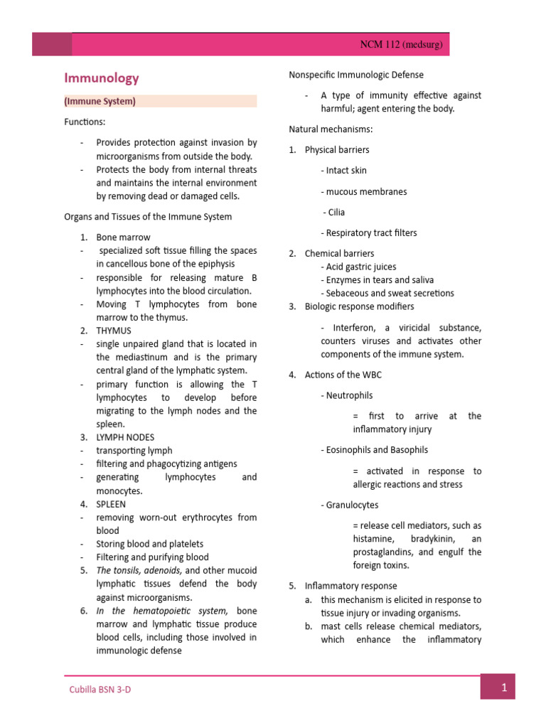 Immune System Overview and Functions | PDF | Immune System | Infection