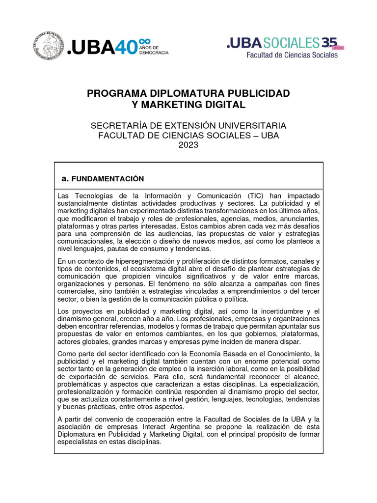 Diplomatura en Publicidad y Marketing Digital UBA | PDF | Publicidad ...