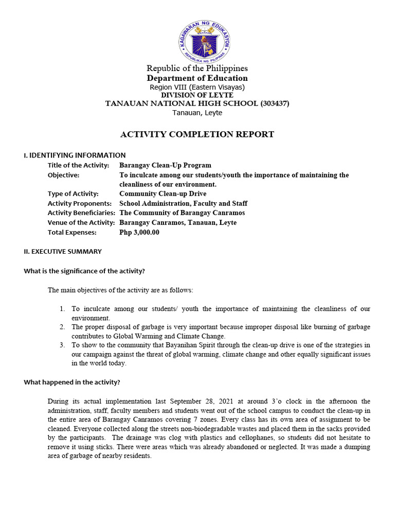 Barangay Clean-Up Program Report | PDF | Waste Management | Human ...