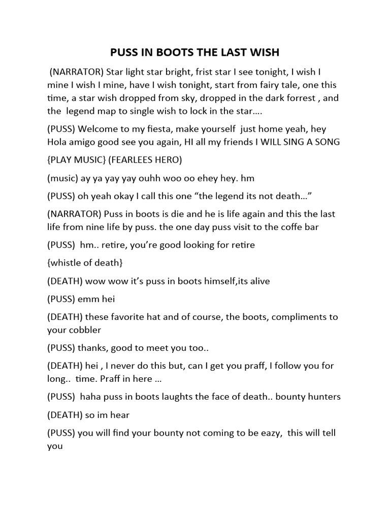 Puss in Boots: The Last Wish Script | PDF
