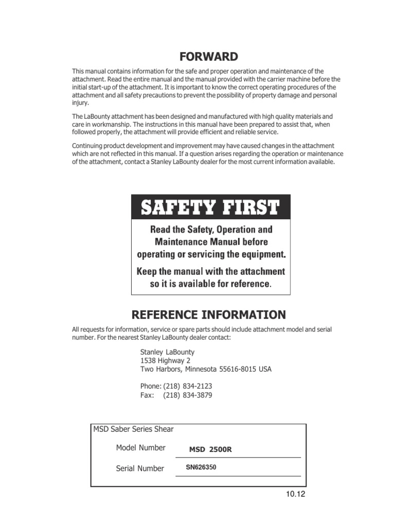 LaBounty MSD 2500R Shear Parts Manual | PDF | Screw | Valve