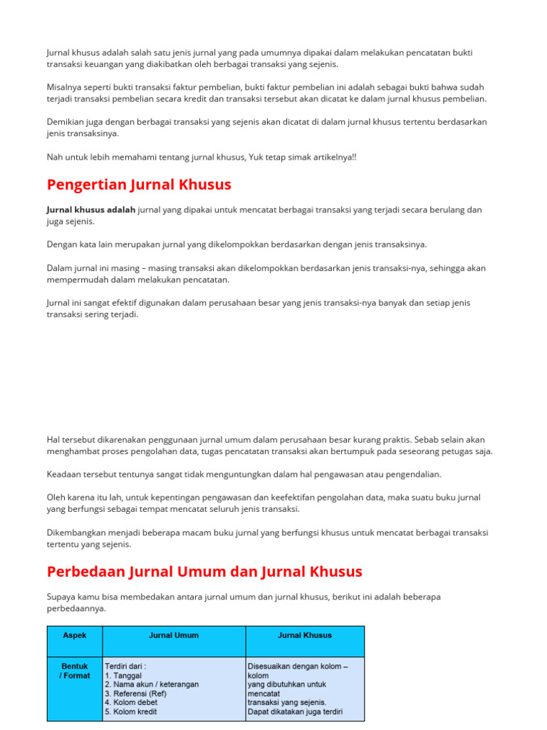Pengertian dan Manfaat Jurnal Khusus | PDF