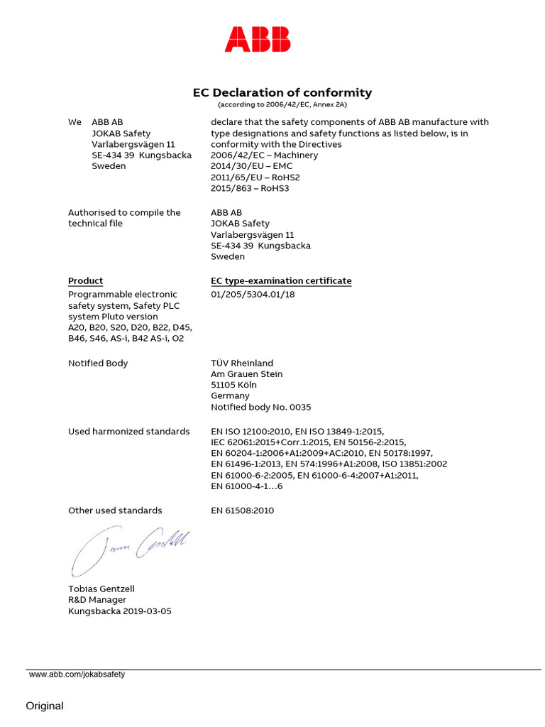 ABB JOKAB Safety EC Declaration 2019 | PDF