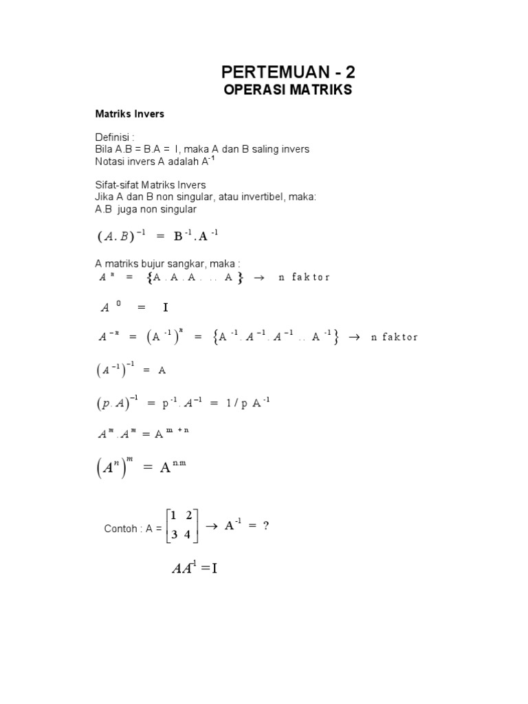 Operasi Matriks dan Matriks Invers | PDF | Teaching Methods & Materials ...