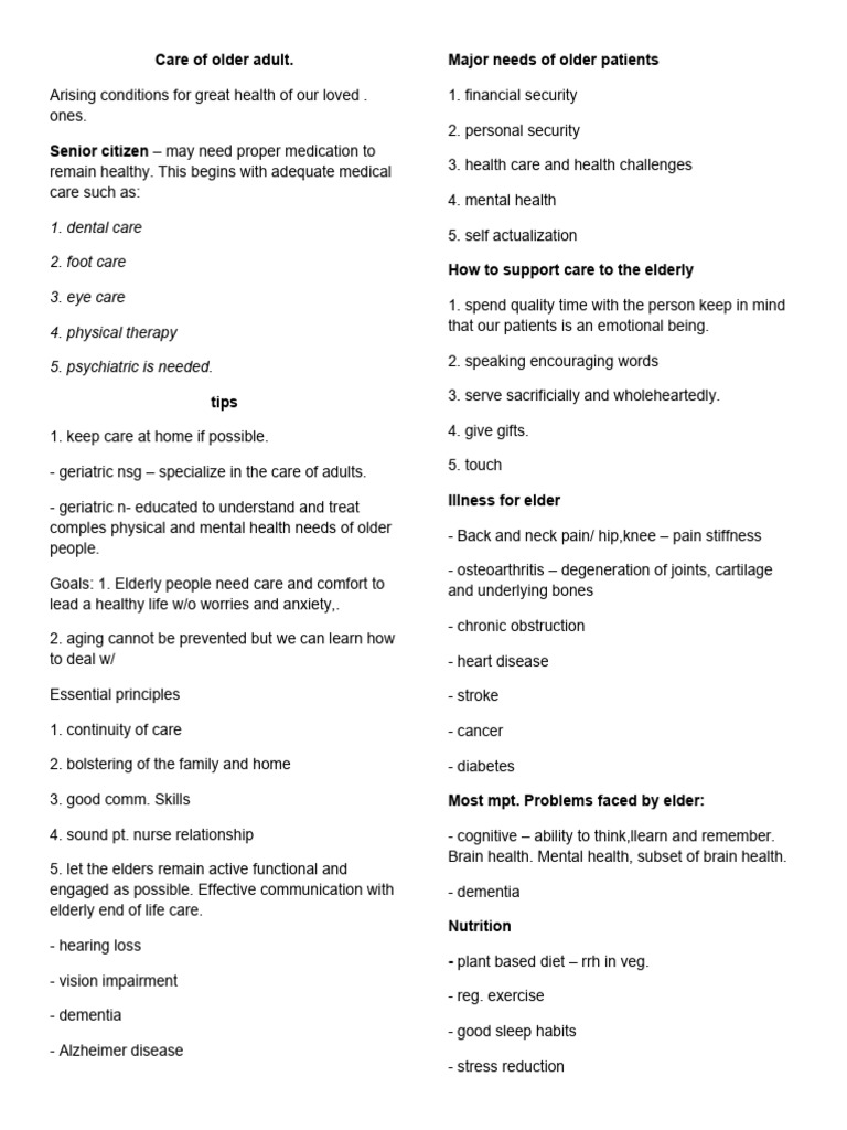 Care of Older Adult Prelim | PDF | Dementia | Geriatrics