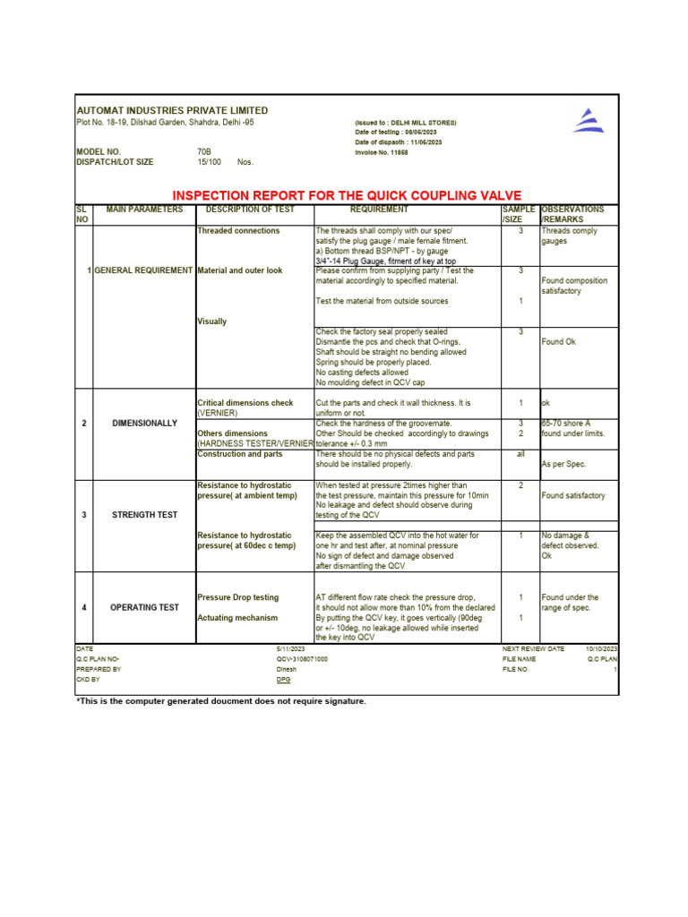 QCV Test Certificates | PDF | Building Engineering | Industrial Processes