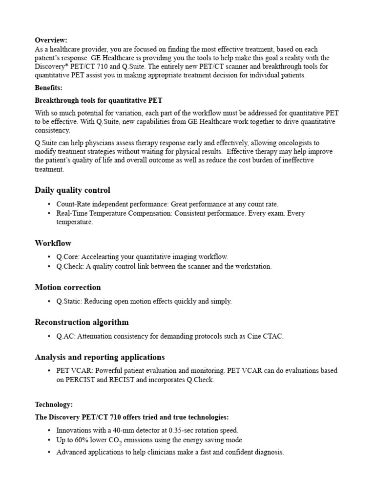 Ge Healthcare Discovery Pet CT 710 CT Scan Machine | PDF | Positron ...