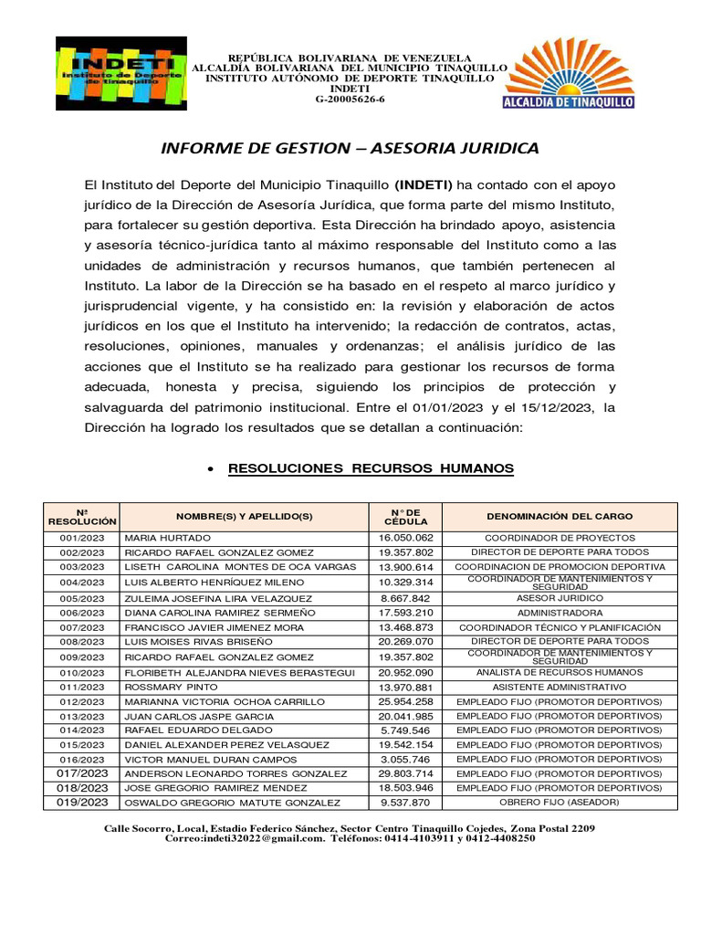 Informe de Gestion Asesoria Juridica 2023 | PDF | Alcalde | Gobierno