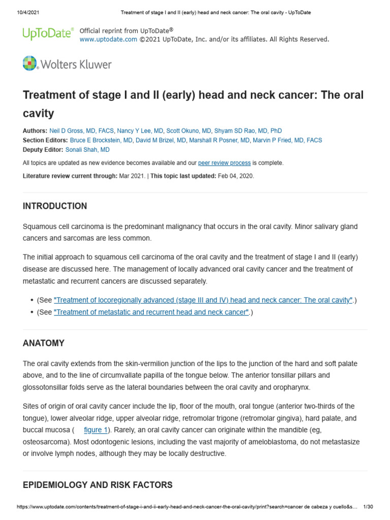 5.1 Treatment of Stage I and II (Early) Head and Neck Cancer - The Oral ...