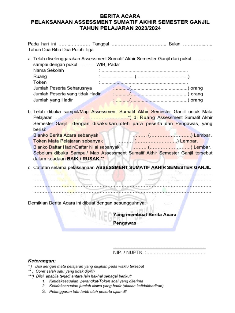 Berita Acara Assessment Akhir Semester | PDF