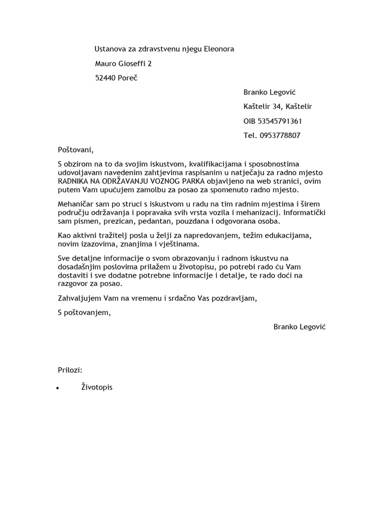 zamolba posao | PDF