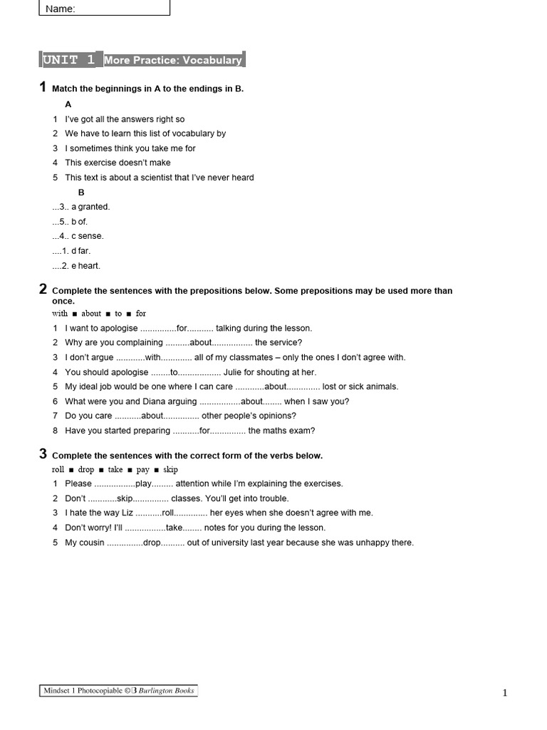 Vocabulary and Grammar Practice Exercises | PDF | Linguistics