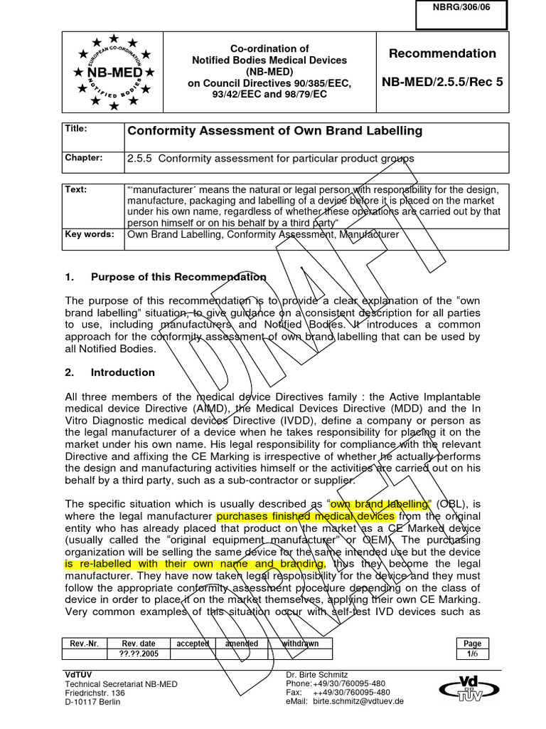 Conformity Assessment for Own Brand Labelling | PDF | Medical Device ...
