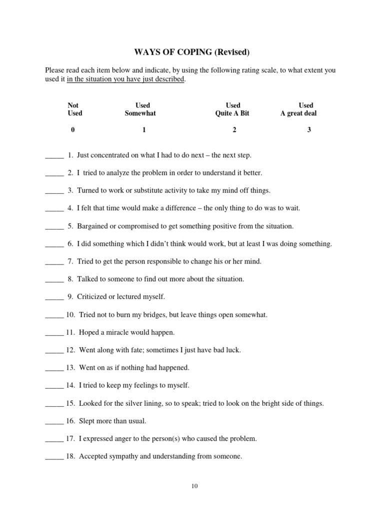 Ways of coping questionnaire pdf feeling