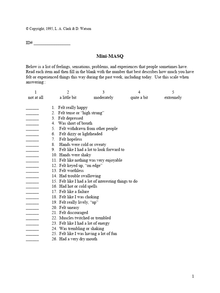 Mini-MASQ | PDF | Validity (Statistics) | Anxiety