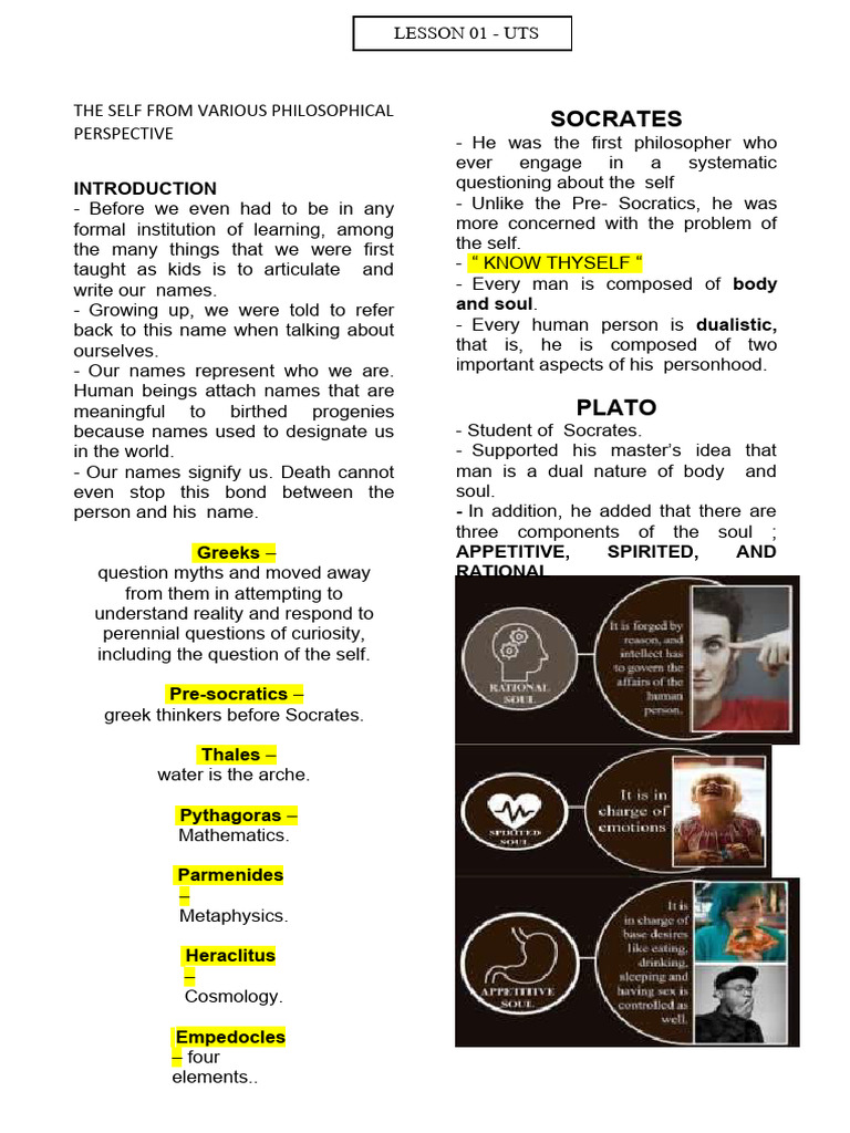 Lesson 1 Understanding The Self | PDF | Soul | Philosophy Of Self