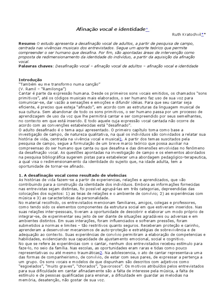Afinação Vocal E Identidade Pdf Canto Voz Humana