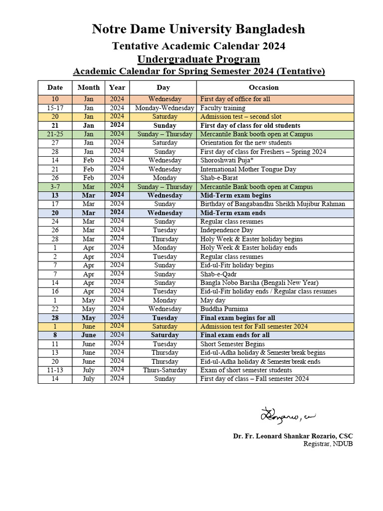 2024 - Tentative Academic-Calendar-Spring-2024 | PDF | Academic Term |  Observances