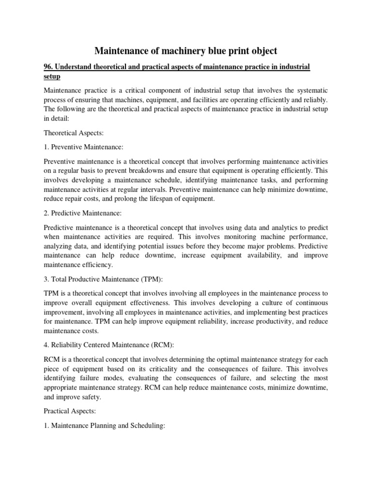 Maintenance of Machinery Blue Print Object | PDF | Reliability ...