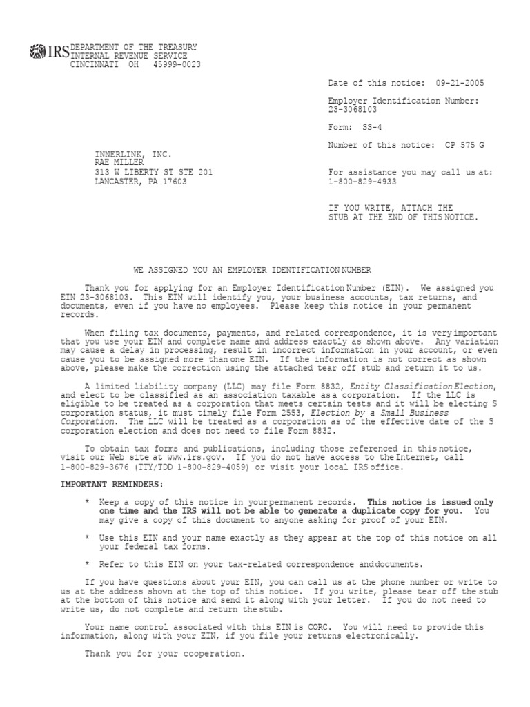 CP 575 G Innerlink Inc PDF Limited Liability Company Irs Tax Forms