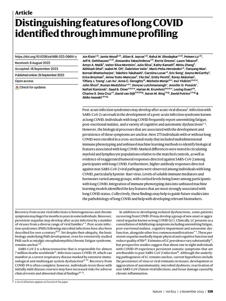 Immune Profiling Reveals Long COVID Traits | PDF | Chronic Fatigue ...