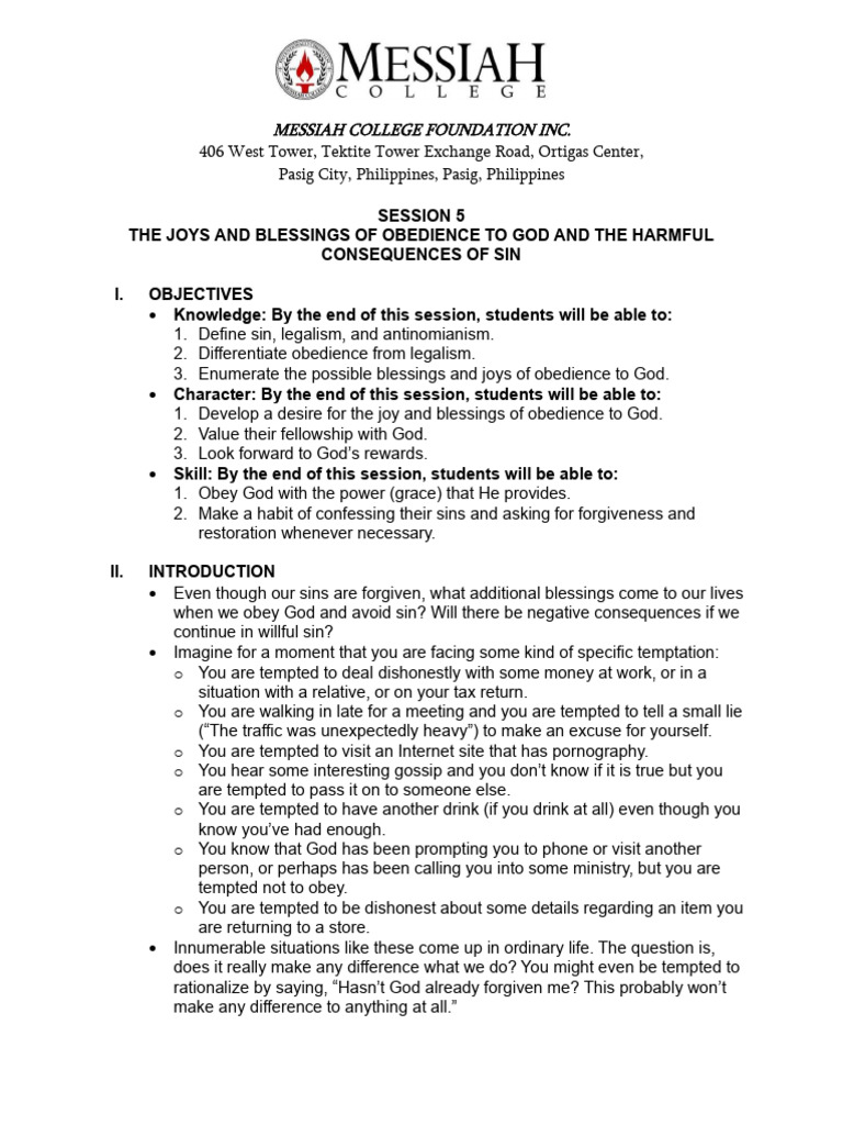 SESSION 5 Blessings and Curses (For Students) | Download Free PDF | Sin ...