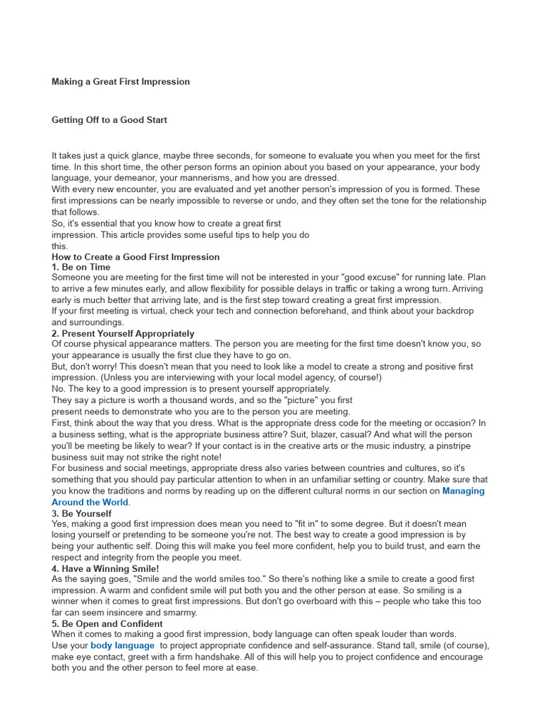 First Impression Pdf Body Language Human Communication