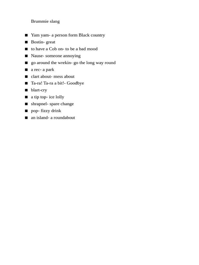 Brummie Slang and Sayings Explained | PDF