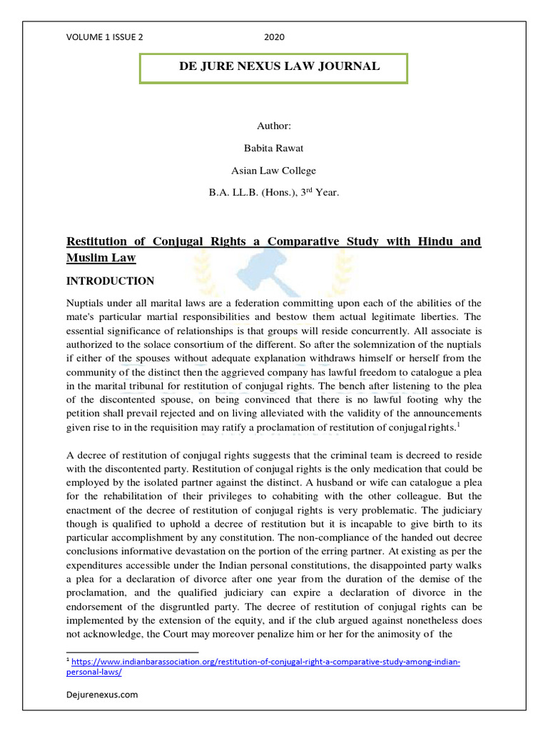 Comparative Study of Conjugal Rights Law | PDF | Marriage | Divorce