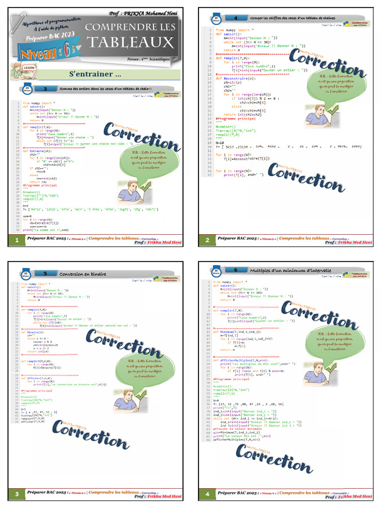 Correction BAC 2023 : Tableaux en Python | PDF | Informatique théorique ...