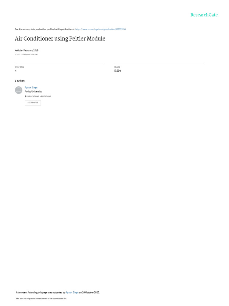Air Conditioner Using Peltier Module PDF Physical Quantities