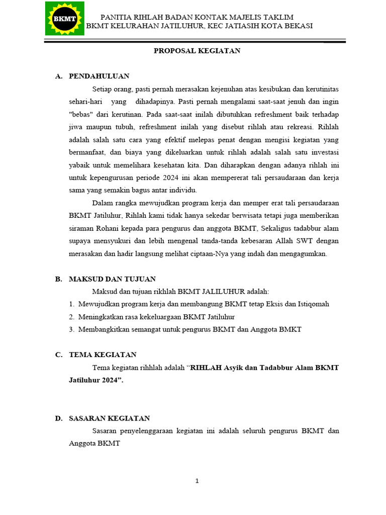 Proposal Rihlah BKMT Jatiluhur 2024 | PDF
