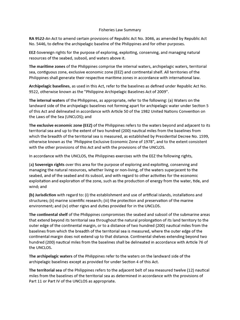 Fisheries Law Summary Pdf Territorial Waters Plea