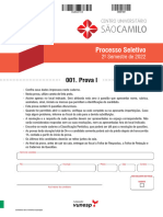 Prova SÃO CAMILO 2022-2 Escrita