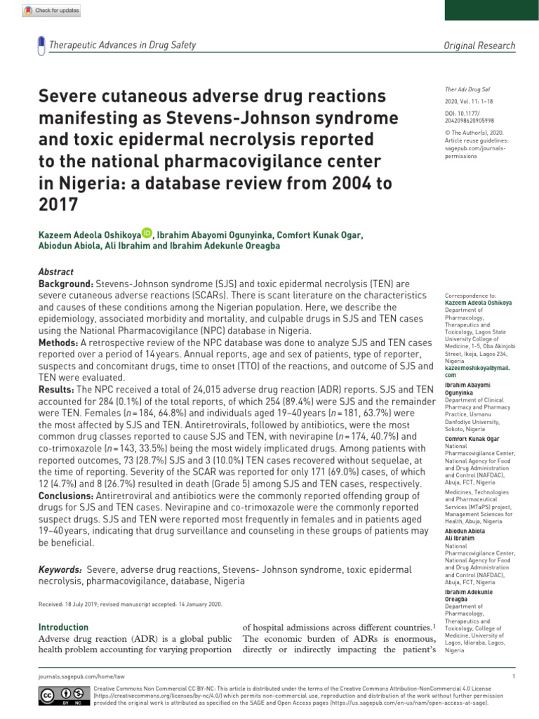 Severe Cutaneous Adverse Drug Reactions Manifesting Sjs | Download Free ...