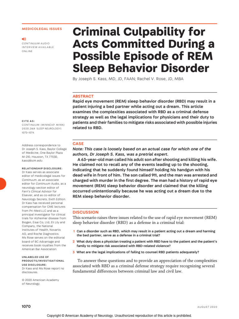 Criminal Culpability For Acts Committed During A Possible Episode of ...