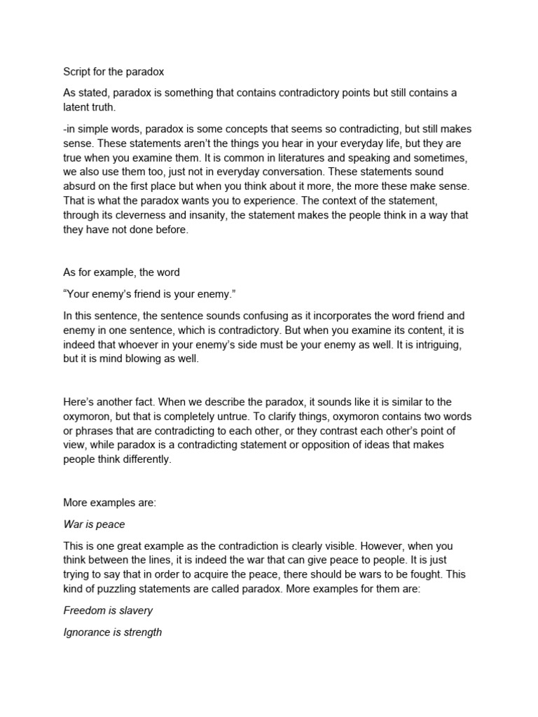 Script For The Paradox Pdf