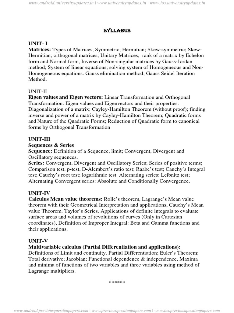 Mathematics Matrix Syllabus Overview | PDF | Matrix (Mathematics ...