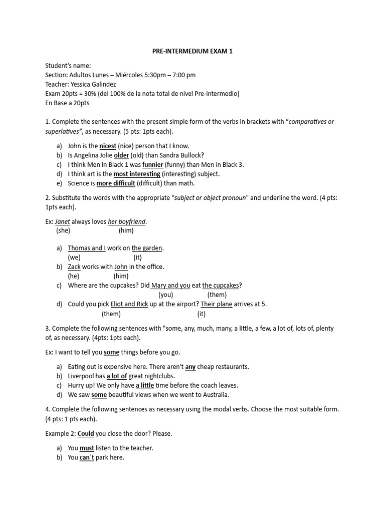Pre-Intermedium Exam 1 VERSION 2 | PDF | Human Communication | Language ...