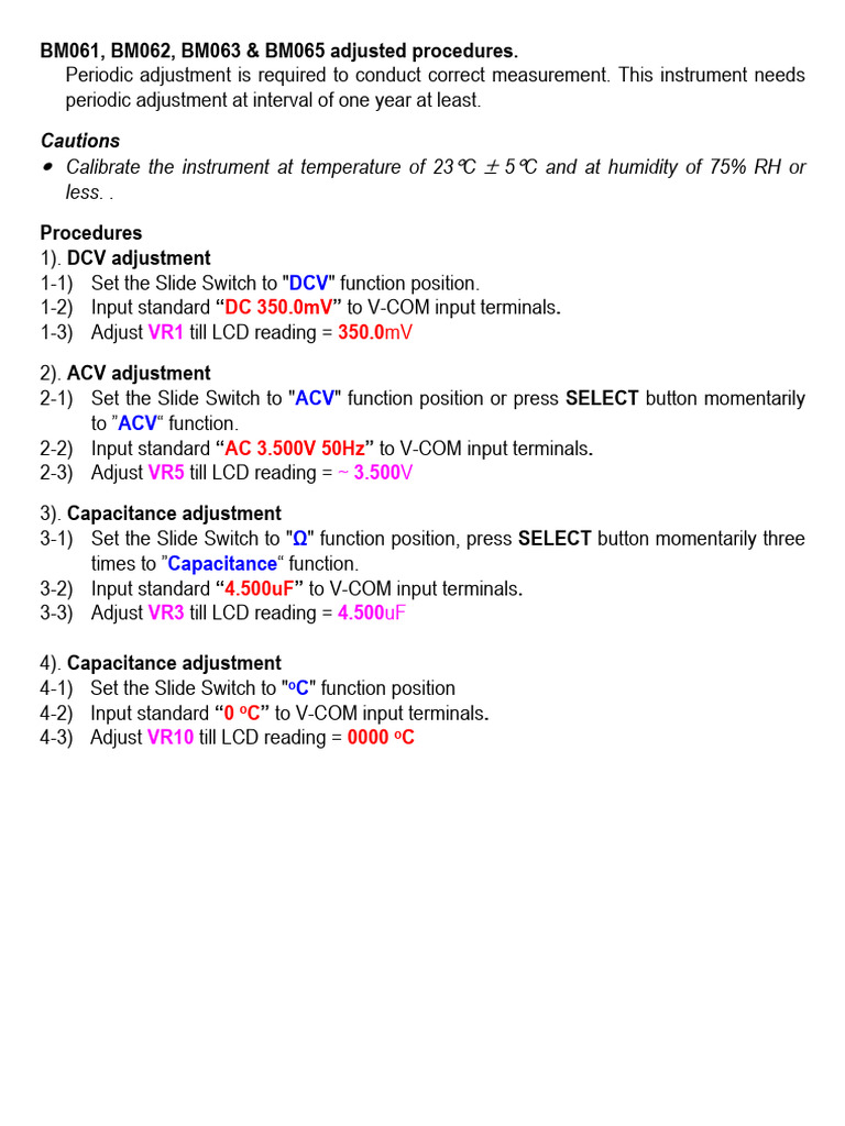 BM061-BM065 Instrument Adjustment Guide | PDF | Electromagnetism ...