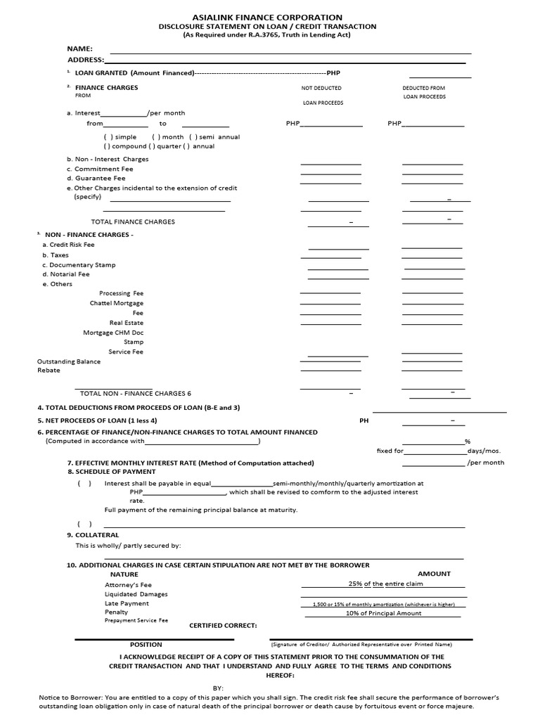 Asialink Disclosure Statement 2019 PDF Loans Mortgage Loan