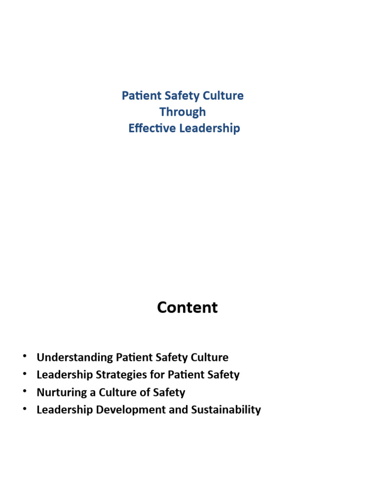 Fostering Patient Safety Culture Through Effective Leadership | PDF ...