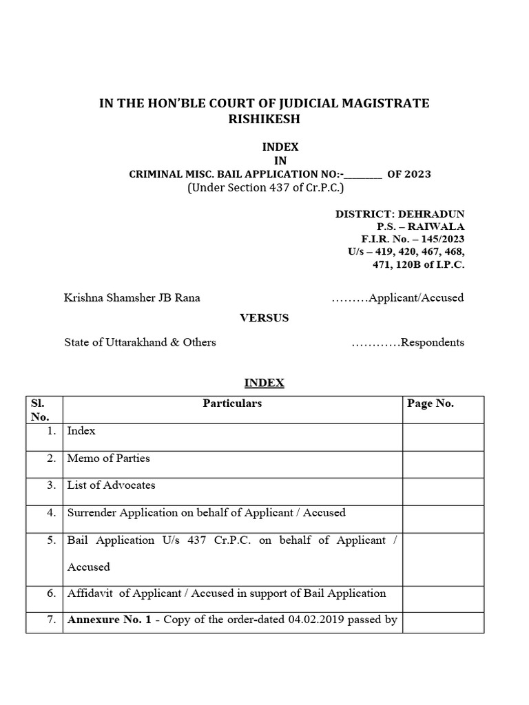 Bail Application in Roorkee Case 145/2023 | PDF | Bail | Affidavit