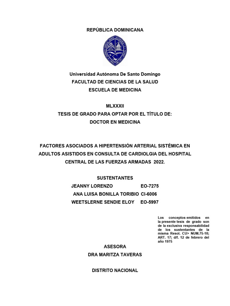 Tesis Elois, Ana, Jeanny Pendiente 2024 PDF Hipertensión Medicina