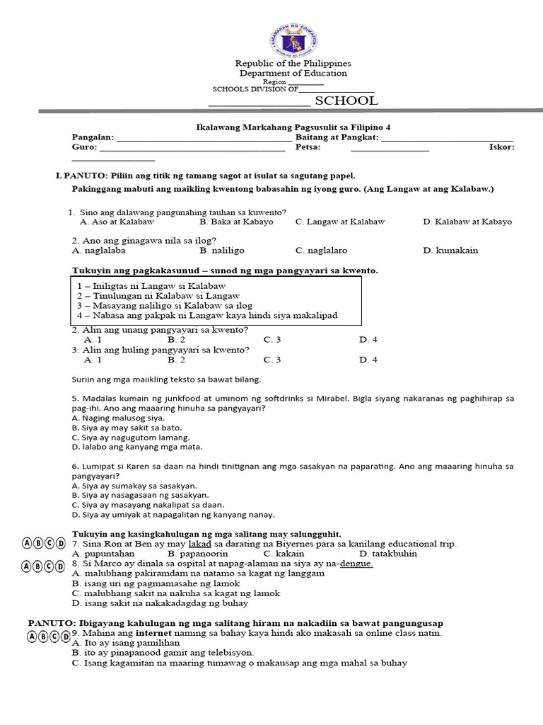 G4 Filipino Q2 Periodical Test Pdf