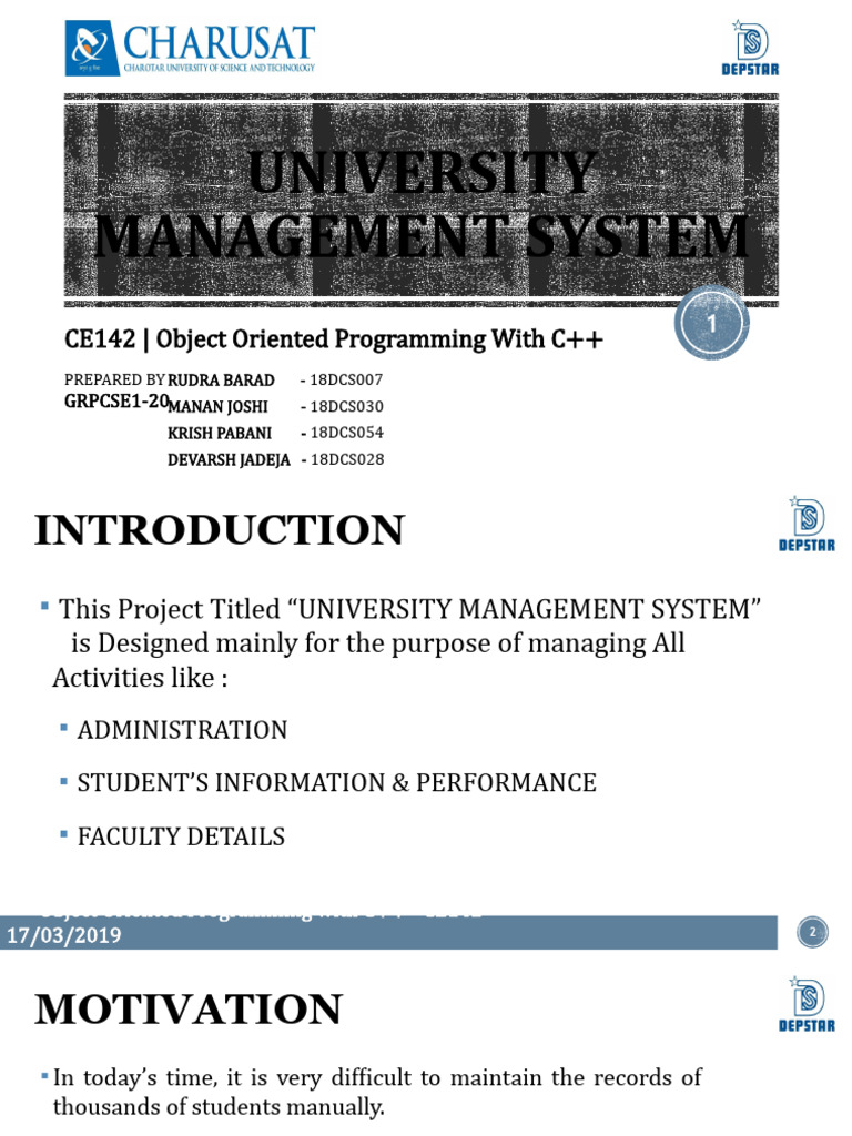 University Management System: CE142 - Object Oriented Programming With ...