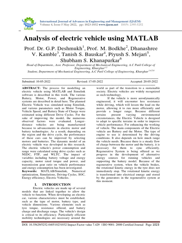 Analysis of Electric Vehicle Using MATLAB | PDF | Power (Physics ...
