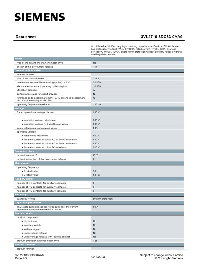 3VL27103DC330AA0 Datasheet en | PDF | Alternating Current ...