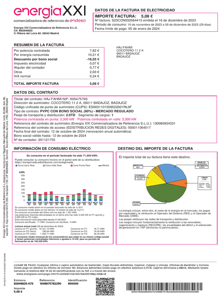 Factura de Electricidad: Resumen y Detalles | PDF | Factura | Economias