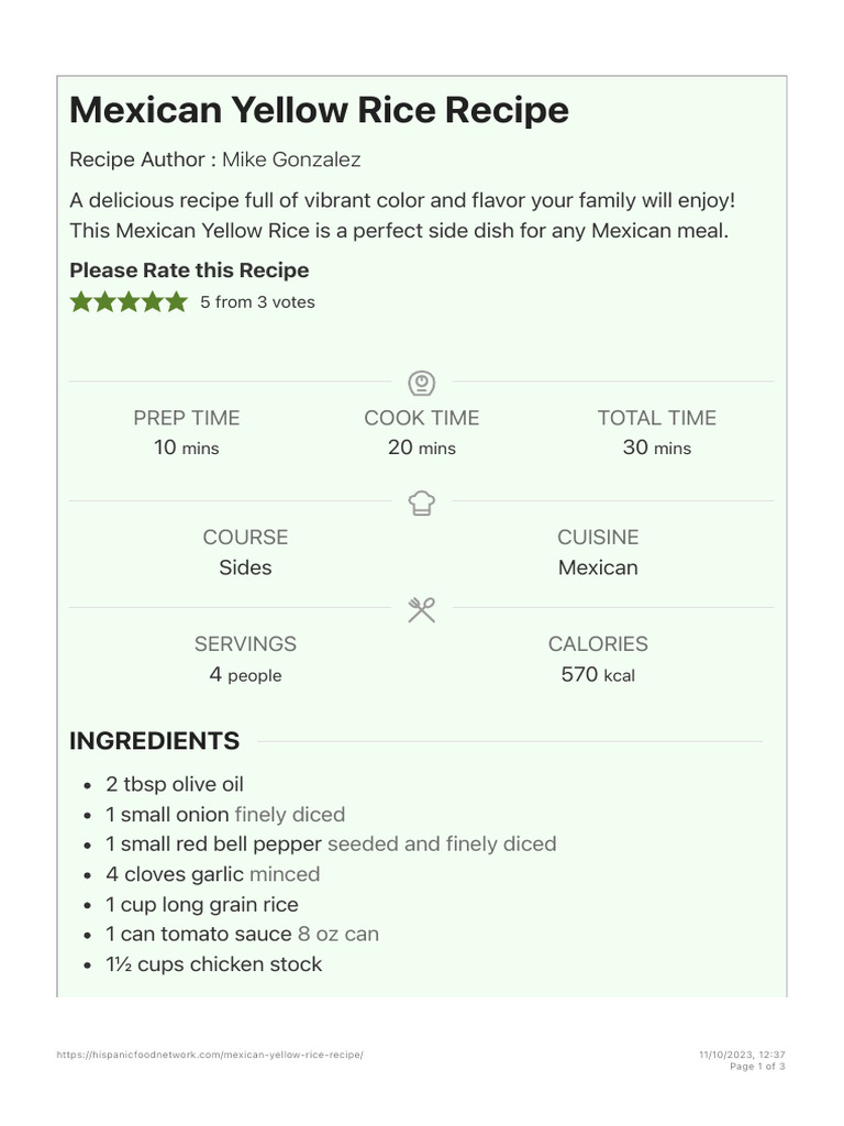 Authentic Mexican Yellow Rice Recipe | PDF | Tomato Sauce | Garlic
